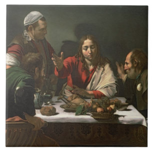 Kvällsmålet på Emmaus, 1601 (olja och tempera) Kakelplatta