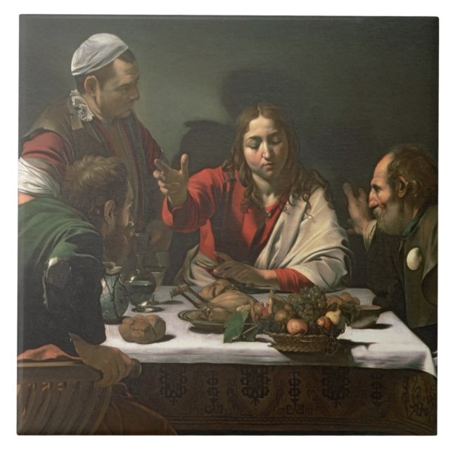 Kvällsmålet på Emmaus, 1601 (olja och tempera) Kakelplatta (Framsidan)
