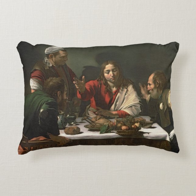 Kvällsmålet på Emmaus, 1601 (olja och tempera) Prydnadskudde (Framsidan)