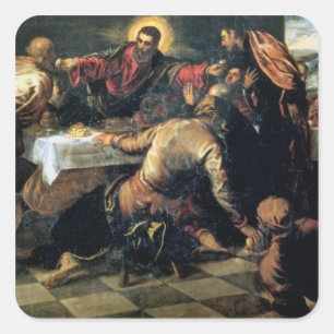 Kvällsmålet på Emmaus (olja på kanfas) Fyrkantigt Klistermärke