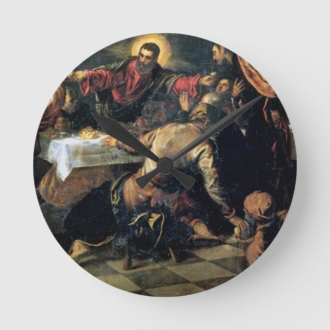 Kvällsmålet på Emmaus (olja på kanfas) Rund Klocka (Framsida)