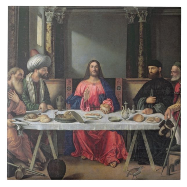 Kvällsmålet på Emmaus (olja på panel) Kakelplatta (Framsidan)