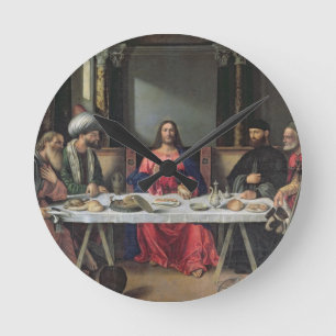 Kvällsmålet på Emmaus (olja på panel) Rund Klocka