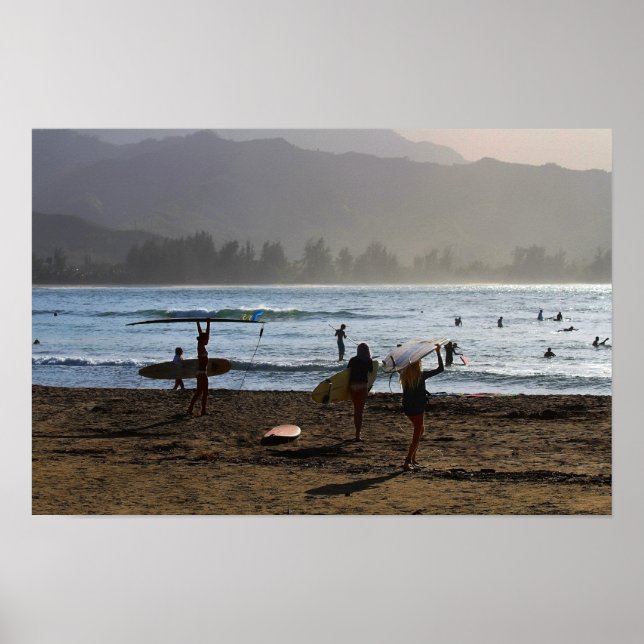 Kvällssurfare, Hanalei Bay, Kauai Poster (Framsidan)