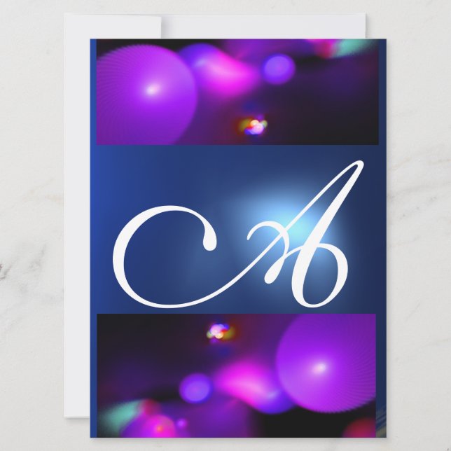 KVANTBUBBEL MONOGRAM lila blå Inbjudningar (Framsida)