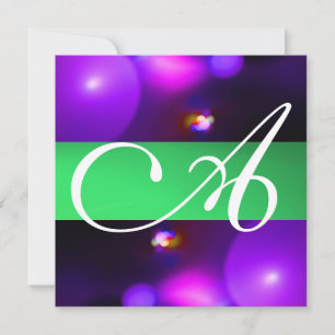 KVANTBUBBEL MONOGRAM lila grön Inbjudningar