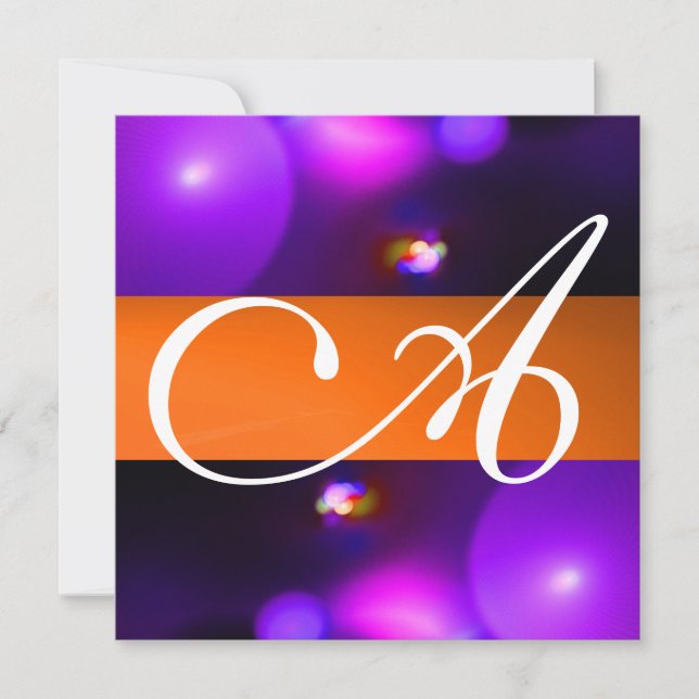 KVANTBUBBEL MONOGRAM  lila orange Inbjudningar (Framsida)