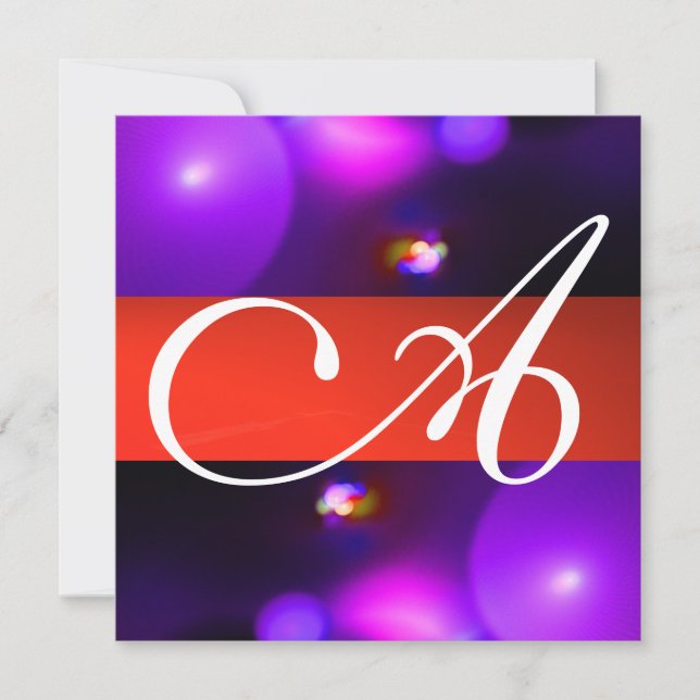 KVANTBUBBEL MONOGRAM lila röd Inbjudningar (Framsida)