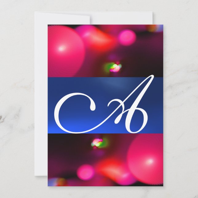 KVANTBUBBEL MONOGRAM röd blå Inbjudningar (Framsida)
