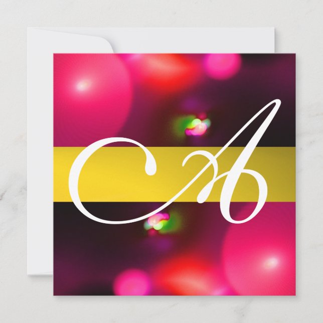 KVANTBUBBEL MONOGRAM röd gul Inbjudningar (Framsida)