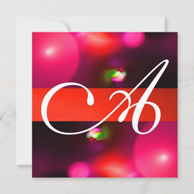 KVANTBUBBEL MONOGRAM röd svart rosa Inbjudningar (Framsida)