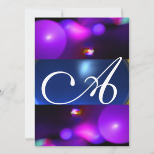 KVANTBUBBELMONOGRAM lila blå Inbjudningar