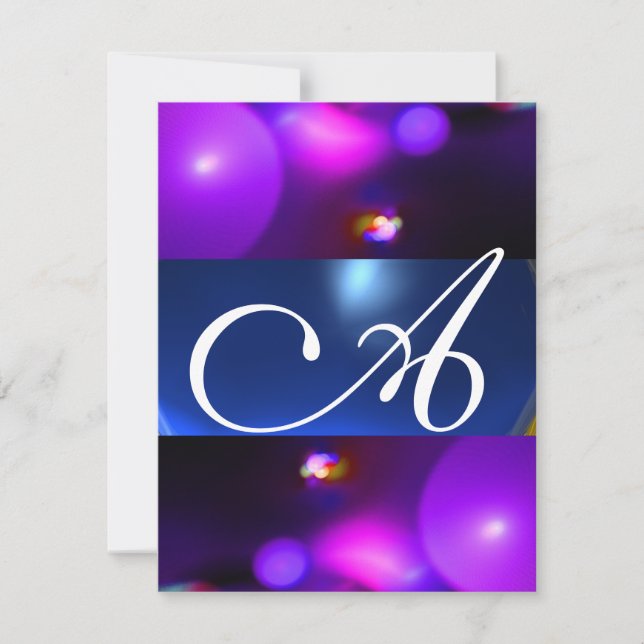 KVANTBUBBELMONOGRAM  lila blå Inbjudningar (Framsida)