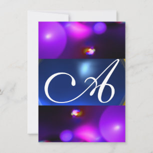 KVANTBUBBELMONOGRAM lila blå rsvp Inbjudningar