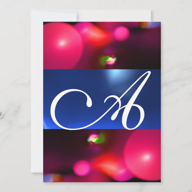 KVANTBUBBELMONOGRAM röd blå Inbjudningar (Framsida)