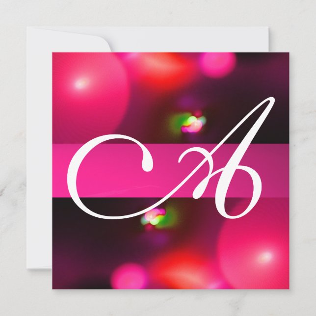KVANTBUBBELMONOGRAM röd rosa Inbjudningar (Framsida)