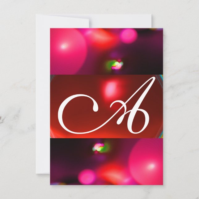KVANTBUBBELMONOGRAM röd svart rosa rsvp Inbjudningar (Framsida)
