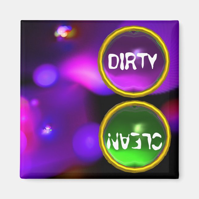 KVANTUM BUBBLES OCH LILA GRÖNT GEMS Dirty Clean Magnet (Framsidan)