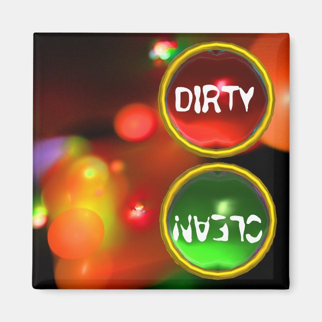 KVANTUM BUBBLES OCH RED GRÖNT GEMS Dirty Clean Magnet (Framsidan)