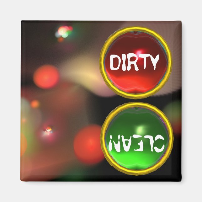 KVANTUM BUBBLES OCH RED GRÖNT GEMS Dirty Clean Magnet (Framsidan)