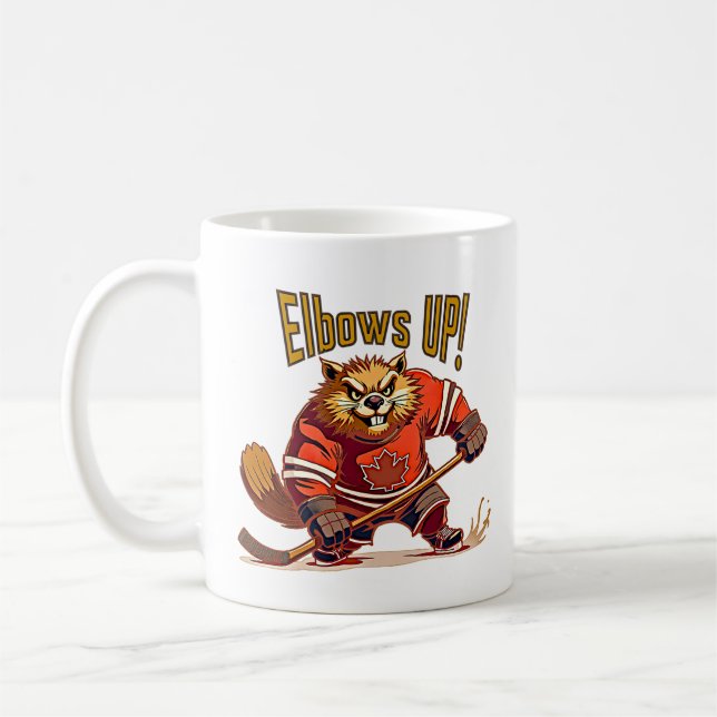 KVAR UPP! Hockey Beaver, Canadian Flagga Maple Löv Kaffemugg (Vänster)