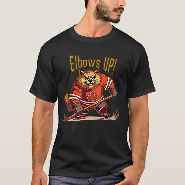 KVAR UPP! Hockey Beaver, Canadian Flagga Maple Löv T Shirt (Framsida)