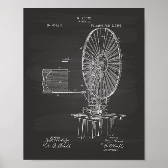 Kvarn 1893 Patent Art Chalkboard Poster (Framsidan)