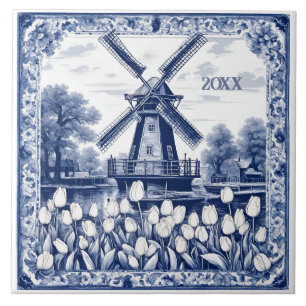Kvarn anpassningsbar Blue Delft Holland Kakelplatta