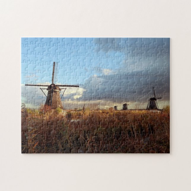 Kvarn Kinderdijk Nederländerna Holland Scenia Jig Pussel (Horisontell)