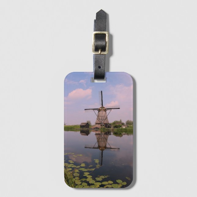 Kvarn Kinderdijk Summer Holland Dutch Photo Bagagebricka (Framsida vertikal)