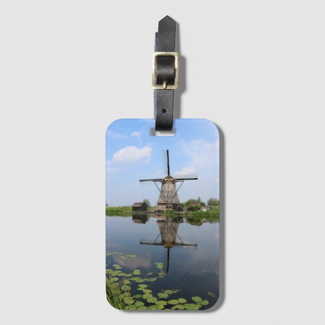 Kvarn Kinderdijk Summer Holland Dutch Photo Bagagebricka (Framsida vertikal)