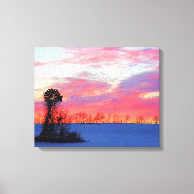 Kvarn med Rosa Sunrise Canvastryck (Framsida)
