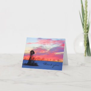 Kvarn med Rosa Sunrise på vintermorgon Tack Kort