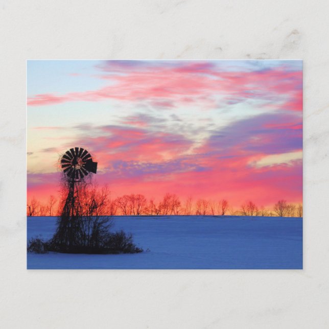 Kvarn med Rosa Sunrise Vykort (Framsida)