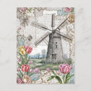 Kvarn med Rosa Tulips Helg Vykort