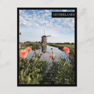Kvarn och blommor, Holland lodrät kant-kort Vykort