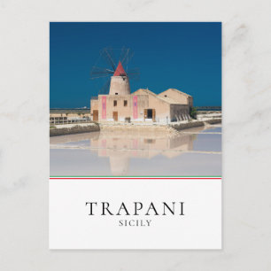 Kvarn och salt vid salinan på Trapani, Sicilien Vykort