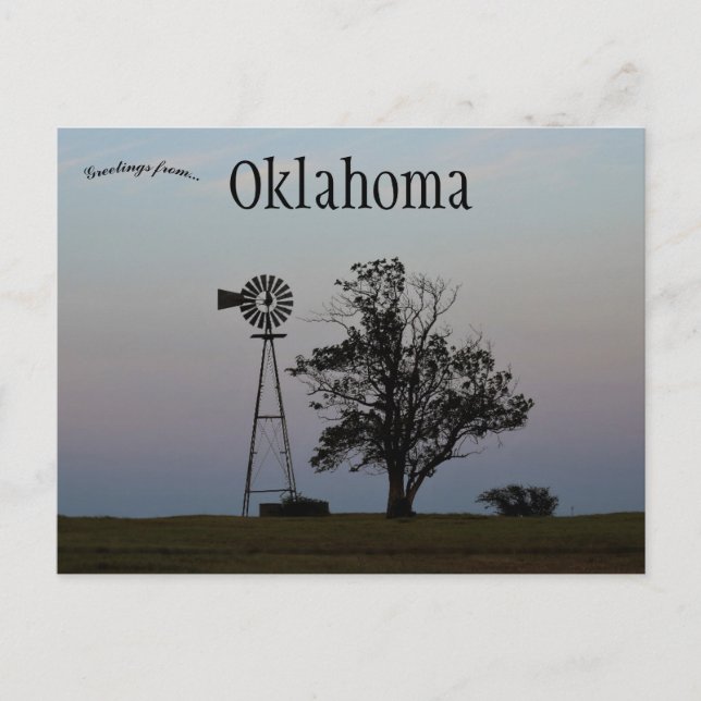 Kvarn och Träd vid Sunset i Oklahoma USA Vykort (Framsida)