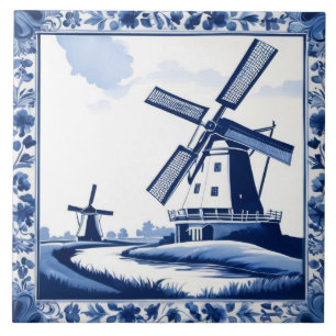 Kvarn Traditional Dutch Delft Blue and White Kakelplatta