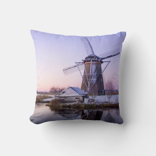 Kvarn under soluppgång i den Holland dekorativ Kudde (Framsida)