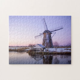 Kvarn under soluppgången i Holland, vinterpussel Pussel