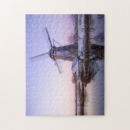 Kvarn under soluppgången i Holland, vinterpussel Pussel