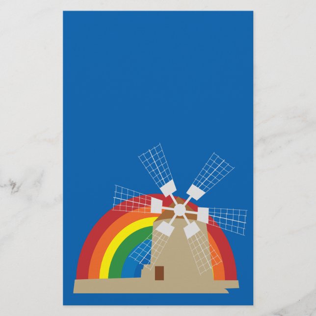 Kvarn vid regnbågsbakgrund flygblad (Framsidan)