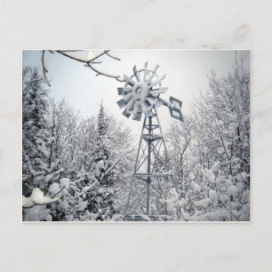 Kvarn Winter Träd Scene Vykort