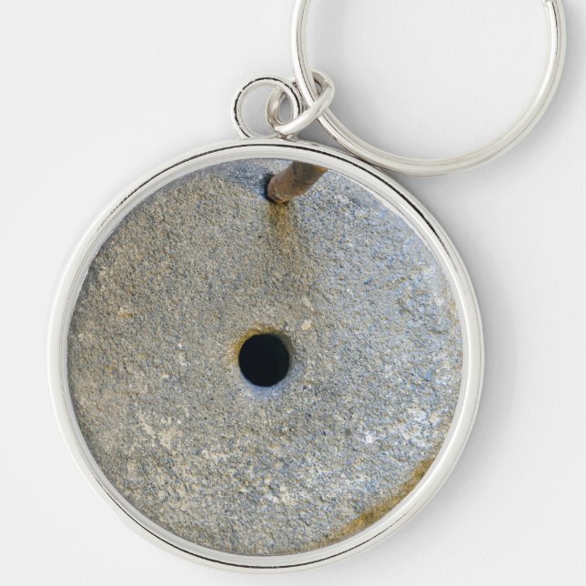 kvarnstenen mal flint sädes- bröd för stenmjölvete rund silverfärgad nyckelring (Framsidan)
