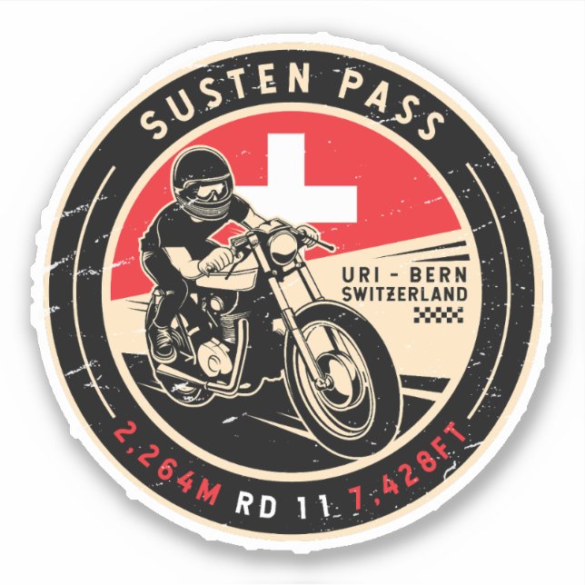 Kvarstående pass | Schweiz | Motorcykel Klistermärken (Framsida)