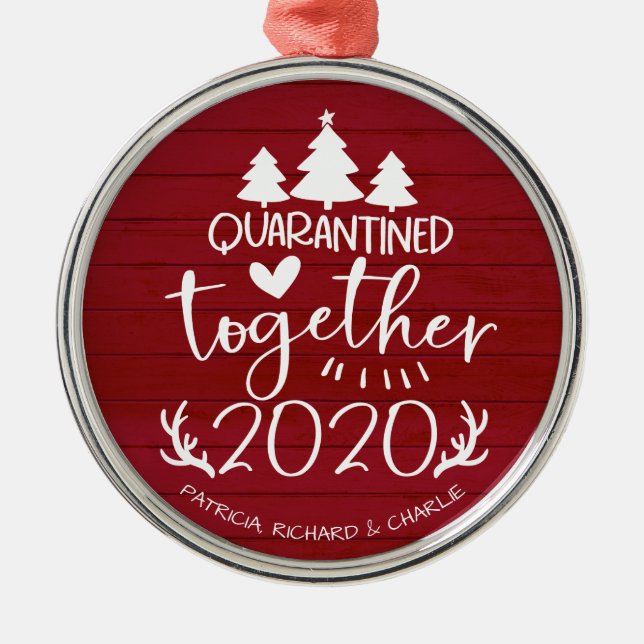 Kvarstående tillsammans Cute Covid-julrött Julgransprydnad Metall (Framsidan)