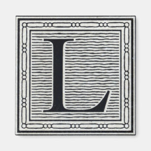 Kvarterbrev "L" initial träsnittträkloss Magnet