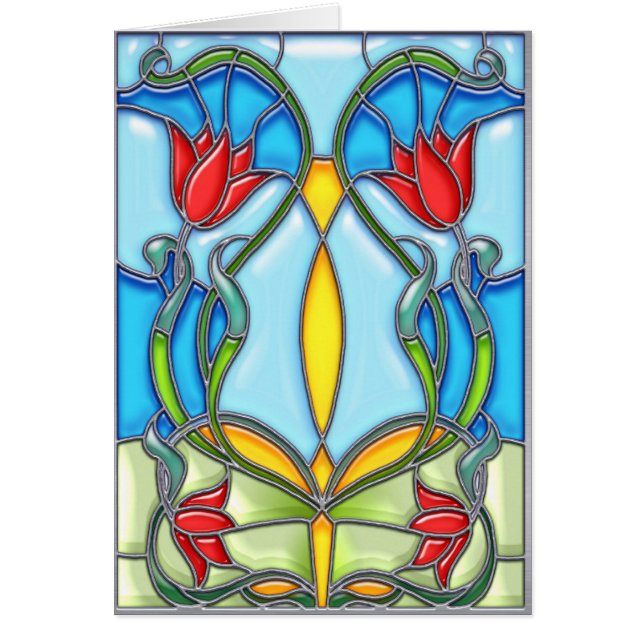 Kvartett av röda tulpan hälsningskort (Framsidan)