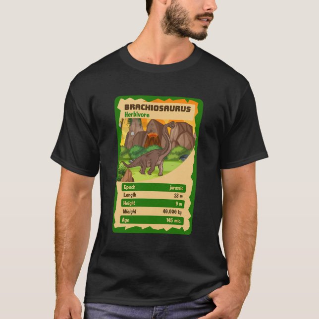 Kvartettkort Brachiosaurus Dinosaur Fakt T Shirt (Framsida)